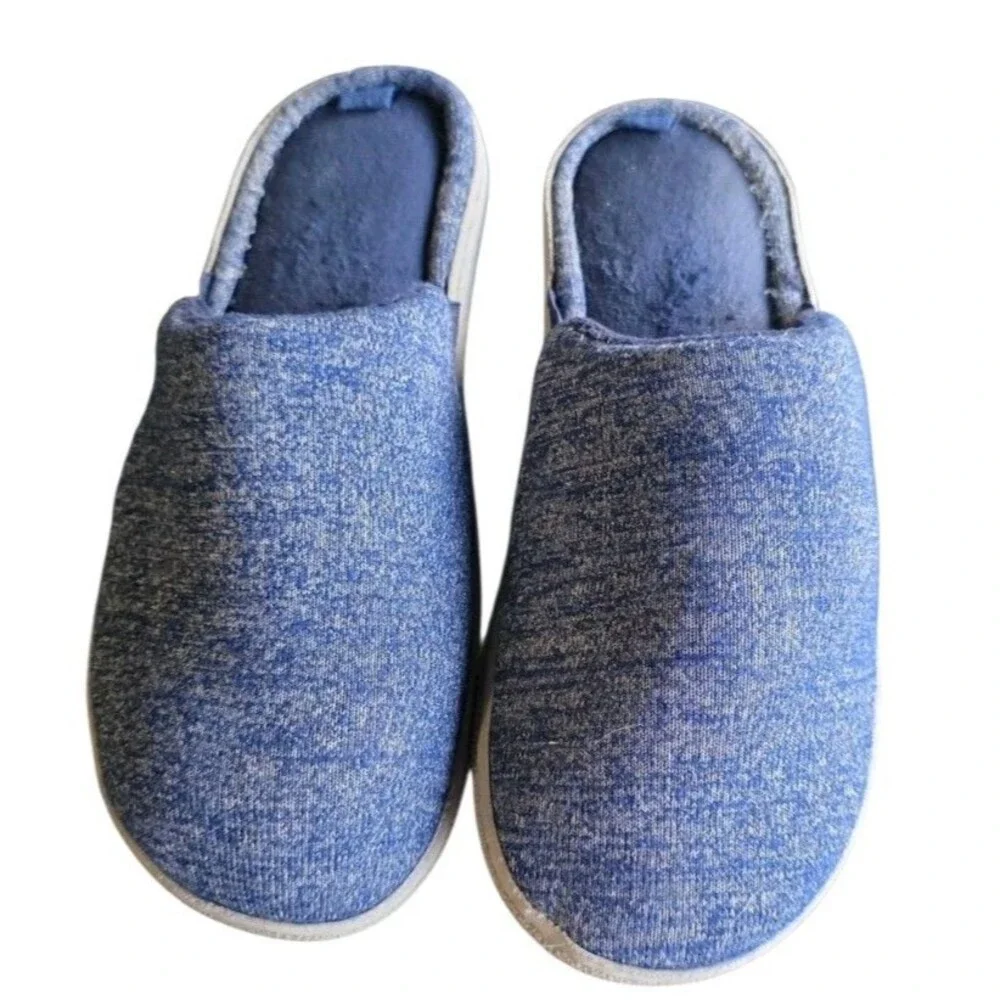 Dearfoams Men's Memory Foam Slippers Blue Heather Size L  9-10 Slip On